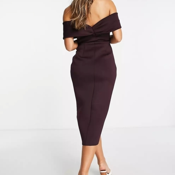 NWT Asos twist front off the shoulder high slit scuba midi dress - Picture 2 of 8